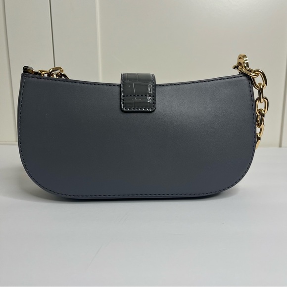 Michael Kors Carmen Small Gray Leather Leopard Haircalf Pouchette Handbag Purse - Picture 4 of 9